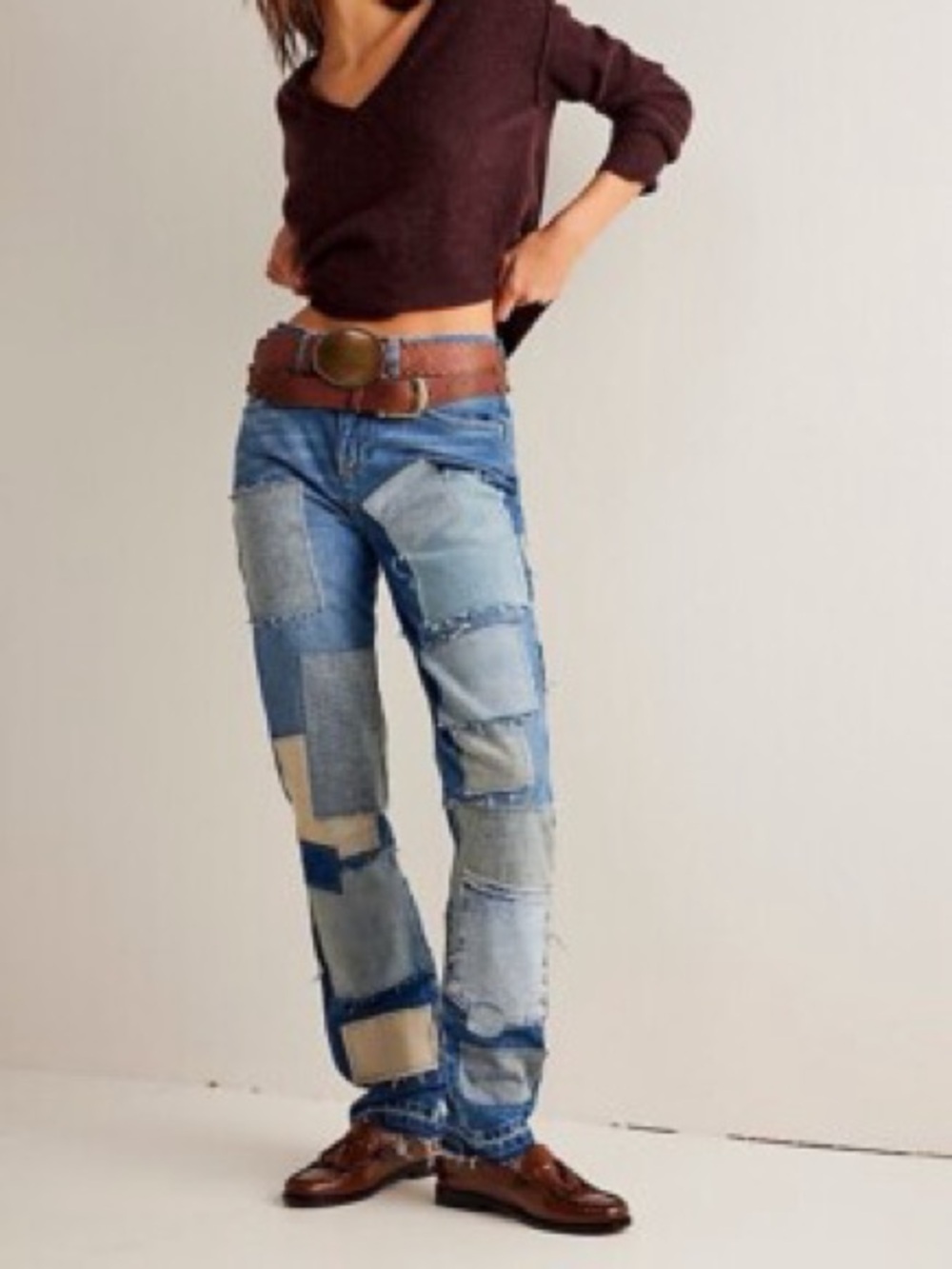 We The Free Patchwork Blue Straight-Leg Jeans